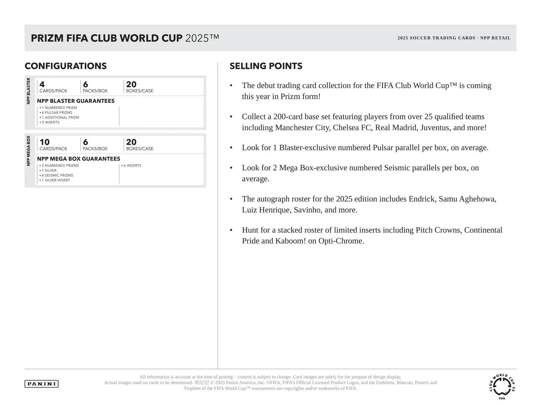2025 Panini Prizm FIFA Club World Cup Soccer Mega Box | Columbia Sports Cards - Sports Card Hobby Boxes
