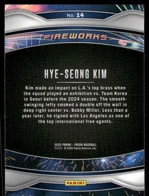 2025 Panini Prizm Fireworks Hye-Seong Kim #14 RC Baseball - Baseball Card Single