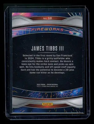 2025 Panini Prizm Fireworks James Tibbs III #10 Baseball - Baseball Card Single