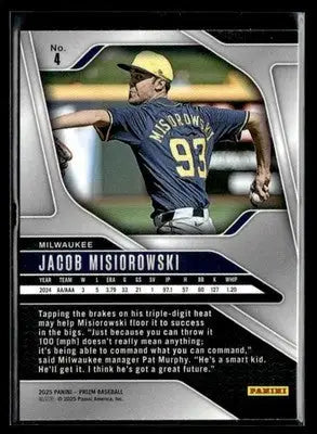 2025 Panini Prizm Jacob Misiorowski #4 Milwaukee Brewers
