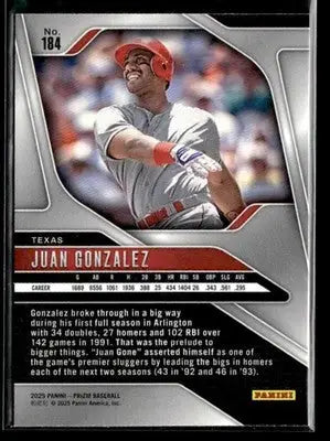 2025 Panini Prizm Juan Gonzalez #184 Texas Rangers