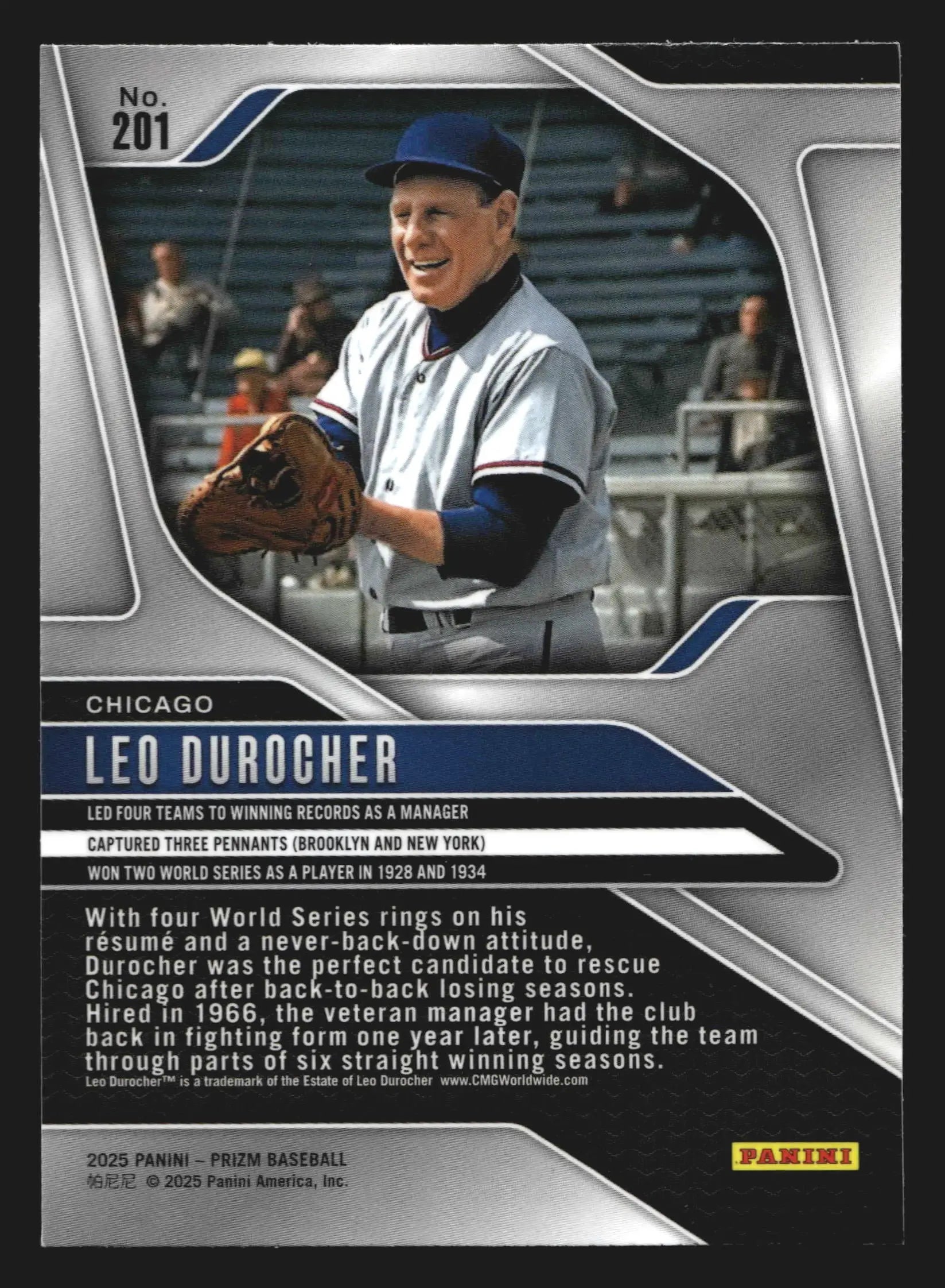 2025 Panini Prizm Leo Durocher #201 Chicago Cubs - Baseball Card Single