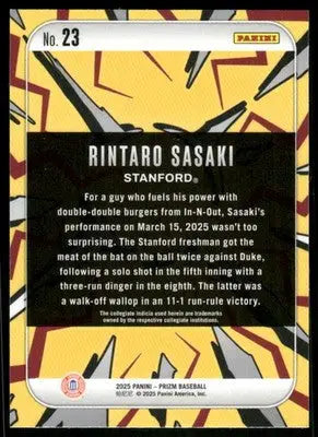 2025 Panini Prizm Rintaro Sasaki #23 Baseball - Baseball Card Single