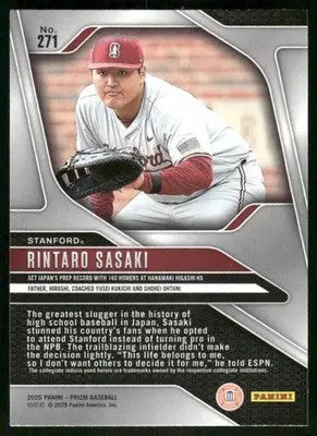 2025 Panini Prizm Rintaro Sasaki #271 Baseball - Baseball Card Single