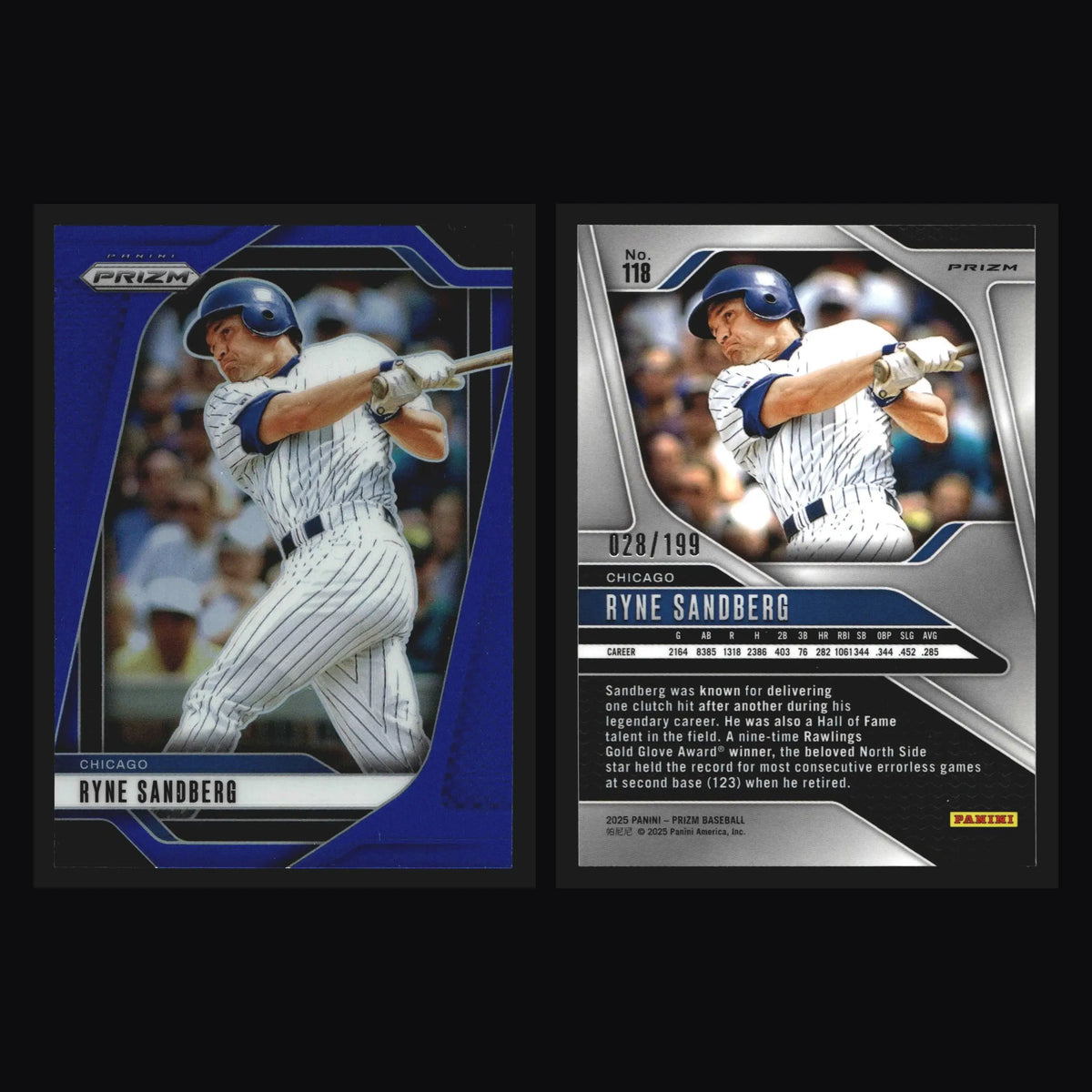 2025 Panini Prizm Ryne Sandberg #118 Blue Prizm /199 Cubs HOF - Baseball Card Single