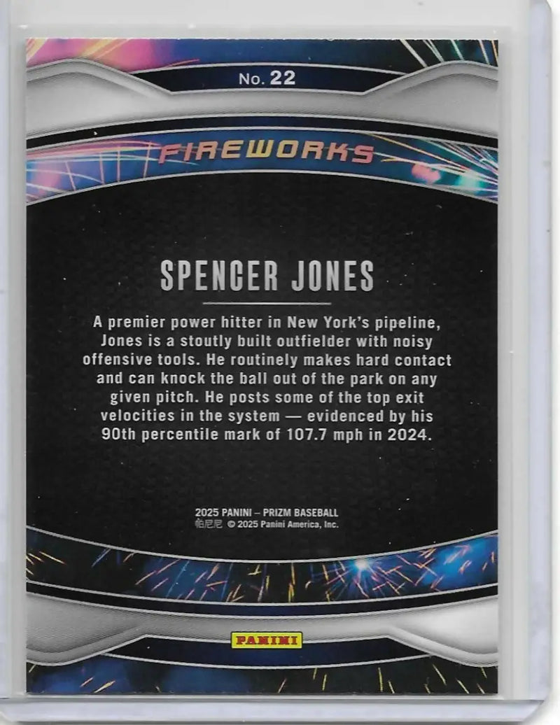 2025 Panini Prizm - Spencer Jones #22 Fireworks Insert - Baseball Card Single