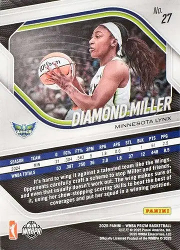 2025 Panini Prizm WNBA #27 Diamond Miller NM Near Mint UER: Incorrect t ID:83710