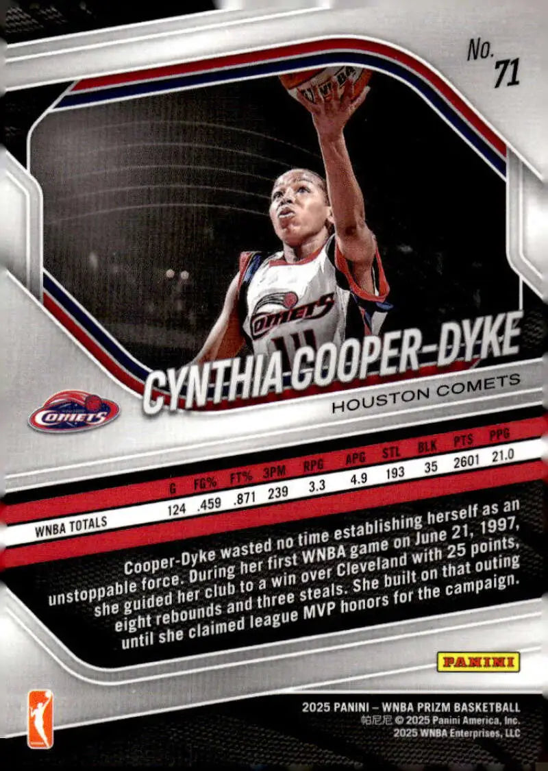 2025 Panini Prizm WNBA #71 Cynthia Cooper-Dyke NM-MT Houston Comets Basketball Card - Basketball Card Single