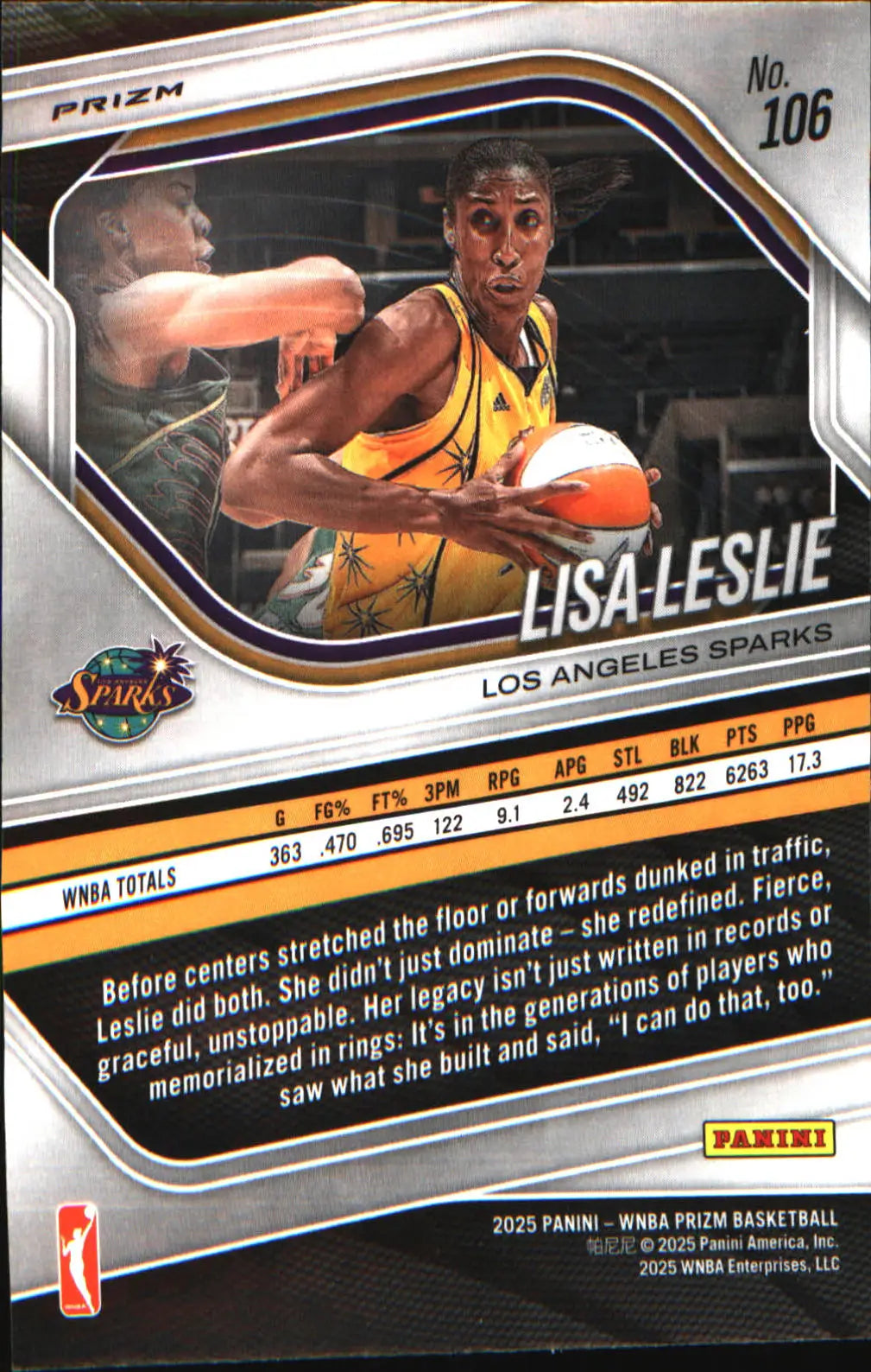 2025 Panini Prizm WNBA Ice Prizm #106 Lisa Leslie - Basketball Card Single
