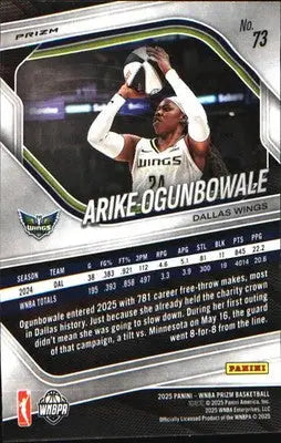 2025 Panini Prizm WNBA Ice Prizm #73 Arike Ogunbowale - Basketball Card Single