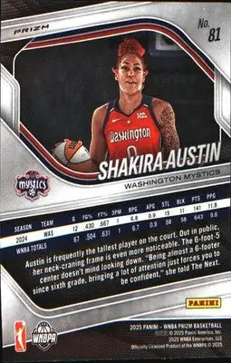2025 Panini Prizm WNBA Ice Prizm #81 Shakira Austin - Basketball Card Single
