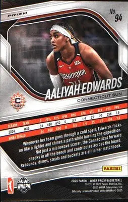 2025 Panini Prizm WNBA Ice Prizm #94 Aaliyah Edwards - Basketball Card Single