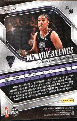 2025 Panini Prizm WNBA Ice Prizm #99 Monique Billings - Basketball Card Single