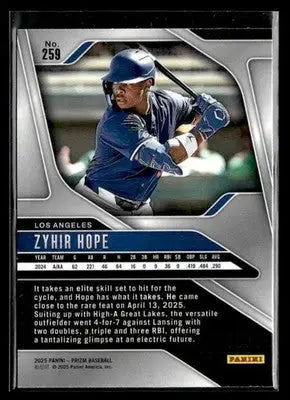 2025 Panini Prizm Zyhir Hope #259 Los Angeles Dodgers