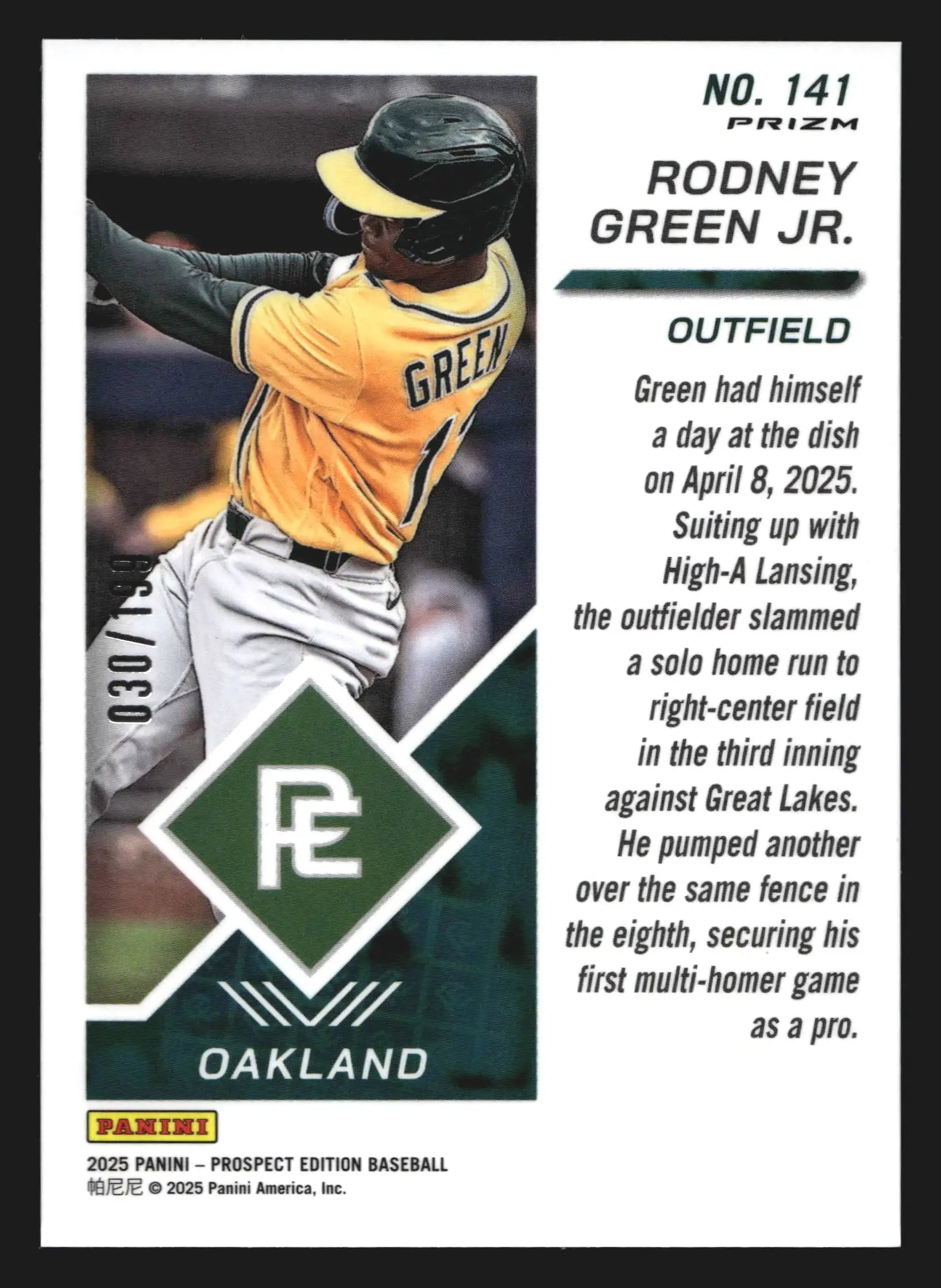 2025 Panini Prospect Edition #141 Rodney Green Jr Red Prizm /199 - Baseball Card Single