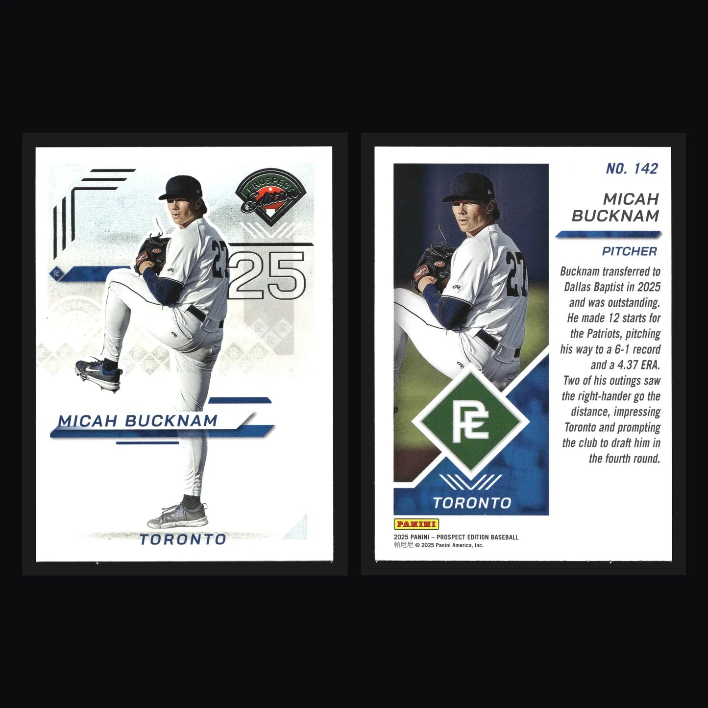 2025 Panini Prospect Edition #142 Micah Bucknam Toronto Blue Jays