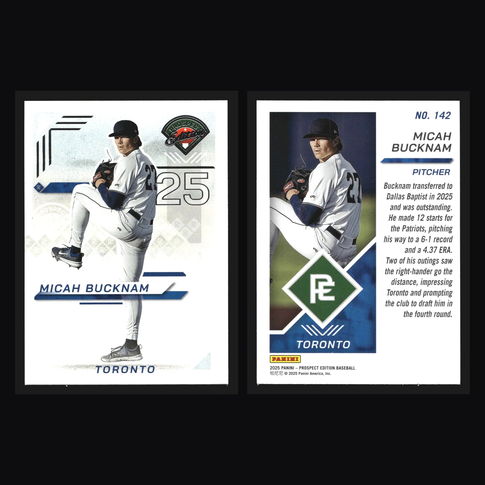 2025 Panini Prospect Edition #142 Micah Bucknam Toronto Blue Jays