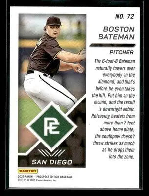 2025 Panini Prospect Edition Boston Bateman #72 San Diego Padres - Baseball Card Single