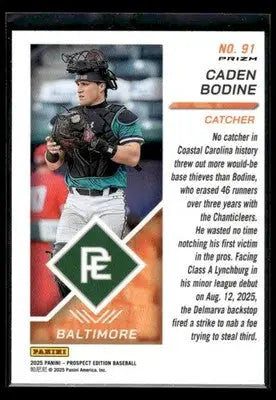 2025 Panini Prospect Edition Caden Bodine #91 Holo Silver Baltimore Orioles - Baseball Card Single