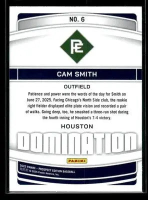 2025 Panini Prospect Edition Cam Smith #6 Domination Houston Astros - Baseball Card Single