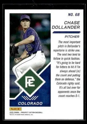 2025 Panini Prospect Edition Chase Dollander #68 RC Colorado Rockies - Baseball Card Single