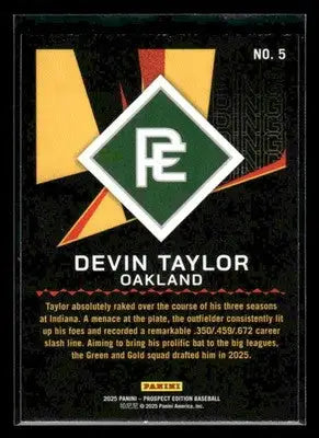 2025 Panini Prospect Edition Devin Taylor #5 Ping! Athletics - Baseball Card Single