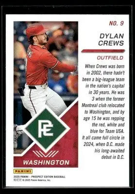 2025 Panini Prospect Edition Dylan Crews #9 RC Washington Nationals - Baseball Card Single