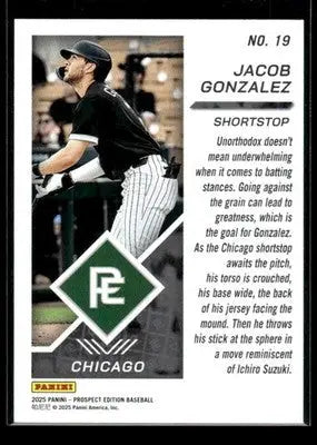2025 Panini Prospect Edition Jacob Gonzalez #19 Chicago White Sox - Baseball Card Single