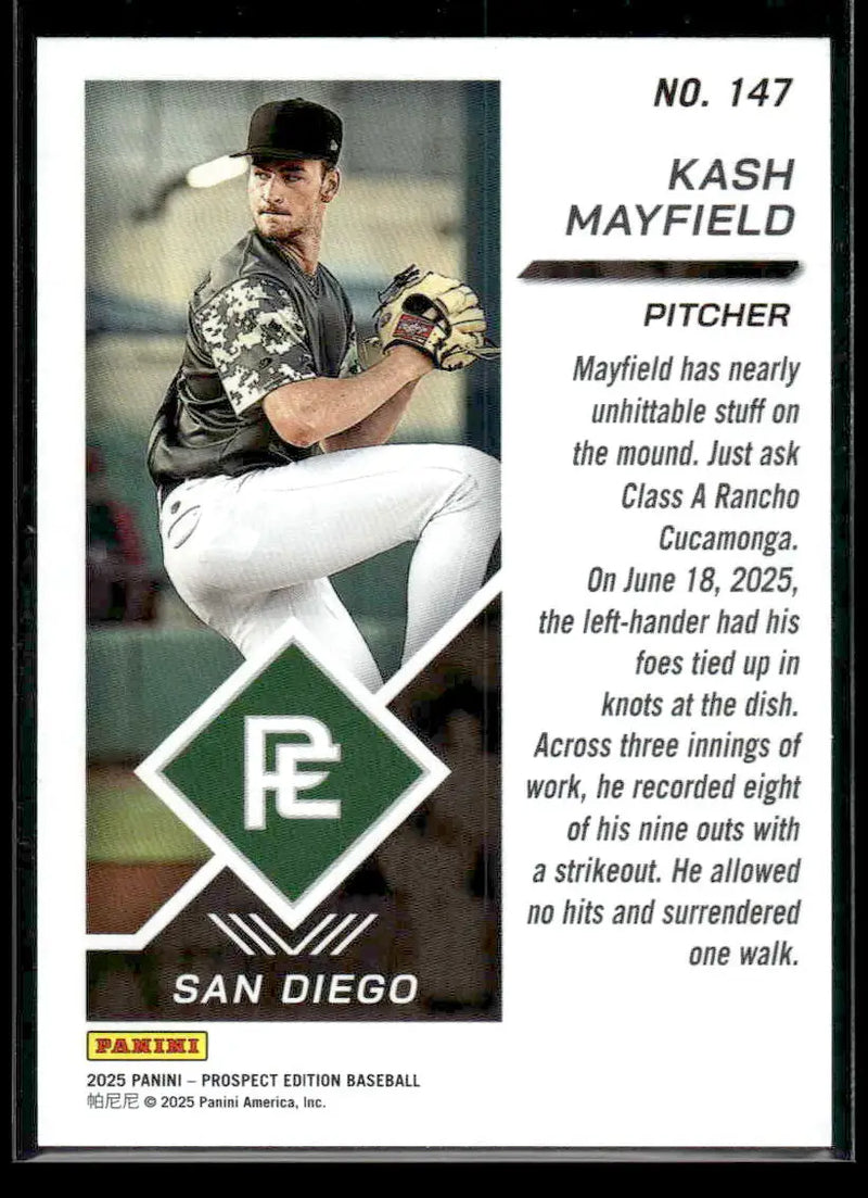 2025 Panini Prospect Edition Kash Mayfield #147 White Jersey San Diego Padres - Baseball Card Single