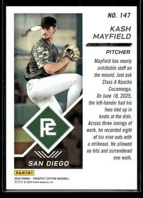 2025 Panini Prospect Edition Kash Mayfield #147 White Jersey San Diego Padres - Baseball Card Single