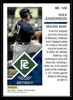 2025 Panini Prospect Edition Max Anderson #149 Detroit Tigers - Baseball Card Single
