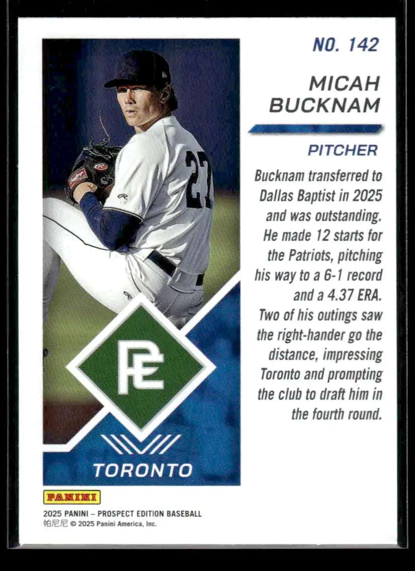 2025 Panini Prospect Edition Micah Bucknam #142 Toronto Blue Jays - Baseball Card Single