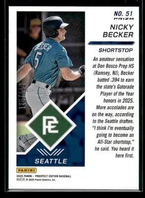 2025 Panini Prospect Edition Nicky Becker #51 Holo Ticket - Blue #/149 Mariners - Baseball Card Single