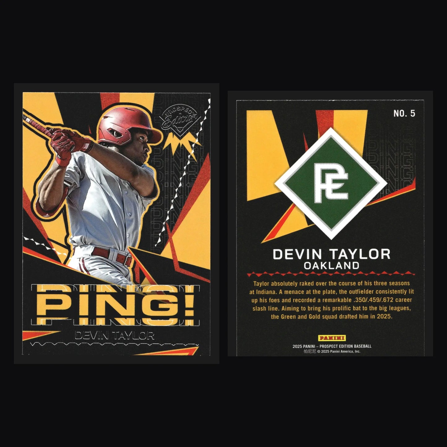 2025 Panini Prospect Edition PING! #5 Devin Taylor Oakland - Baseball Card Single