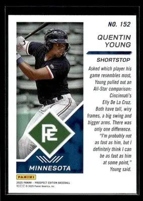 2025 Panini Prospect Edition Quentin Young #152 Minnesota Twins - Baseball Card Single