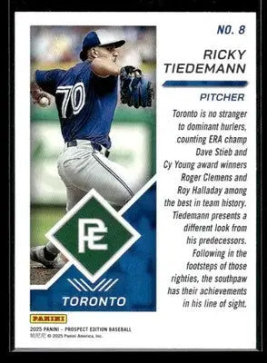 2025 Panini Prospect Edition Ricky Tiedemann #8 Toronto Blue Jays - Baseball Card Single