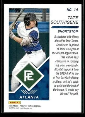 2025 Panini Prospect Edition Tate Southisene #14 Atlanta Braves - Baseball Card Single