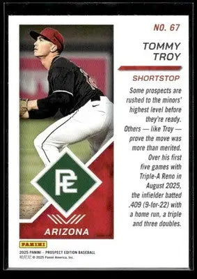 2025 Panini Prospect Edition Tommy Troy #67 Arizona Diamondbacks - Baseball Card Single