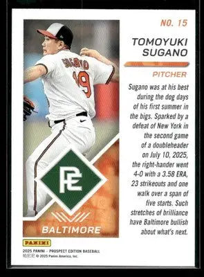 2025 Panini Prospect Edition Tomoyuki Sugano #15 RC Baltimore Orioles - Baseball Card Single