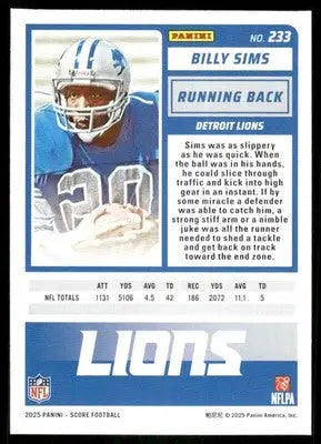 2025 Panini Score Billy Sims #233 Football - Football Card Single