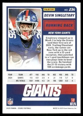 2025 Panini Score Devin Singletary #234 Football - Football Card Single
