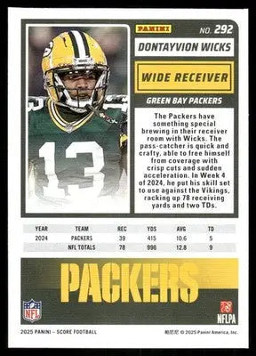 2025 Panini Score Dontayvion Wicks #292 Football - Football Card Single