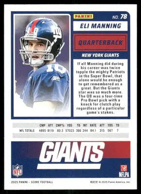 2025 Panini Score Eli Manning #78 Football - Football Card Single