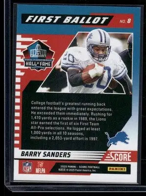 2025 Panini Score First Ballot Barry Sanders #8 Football - Football Card Single
