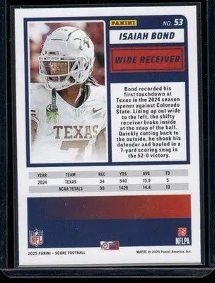 2025 Panini Score Football Isaiah Bond #53 RC Football - Football Card Single