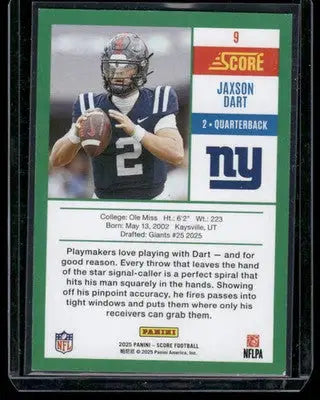 2025 Panini Score Football Jaxson Dart #9 Football - Football Card Single