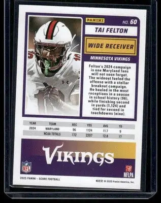 2025 Panini Score Football Tai Felton #60 RC Football - Football Card Single