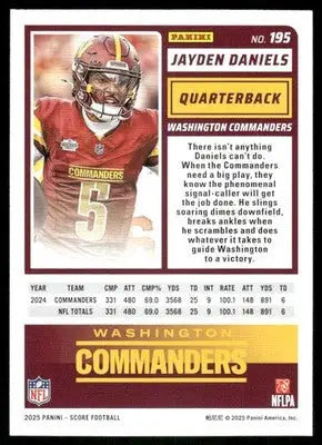 2025 Panini Score Jayden Daniels #195 Football - Football Card Single