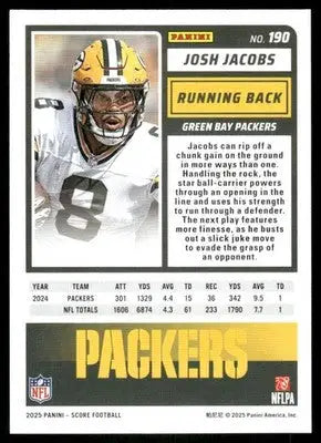 2025 Panini Score Josh Jacobs #190 Football - Football Card Single