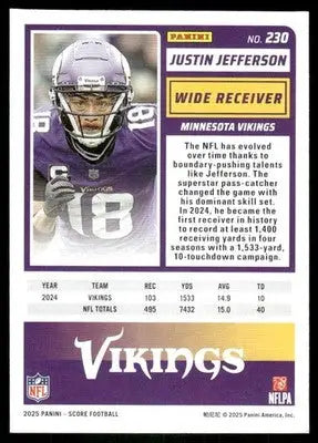 2025 Panini Score Justin Jefferson #230 Football - Football Card Single